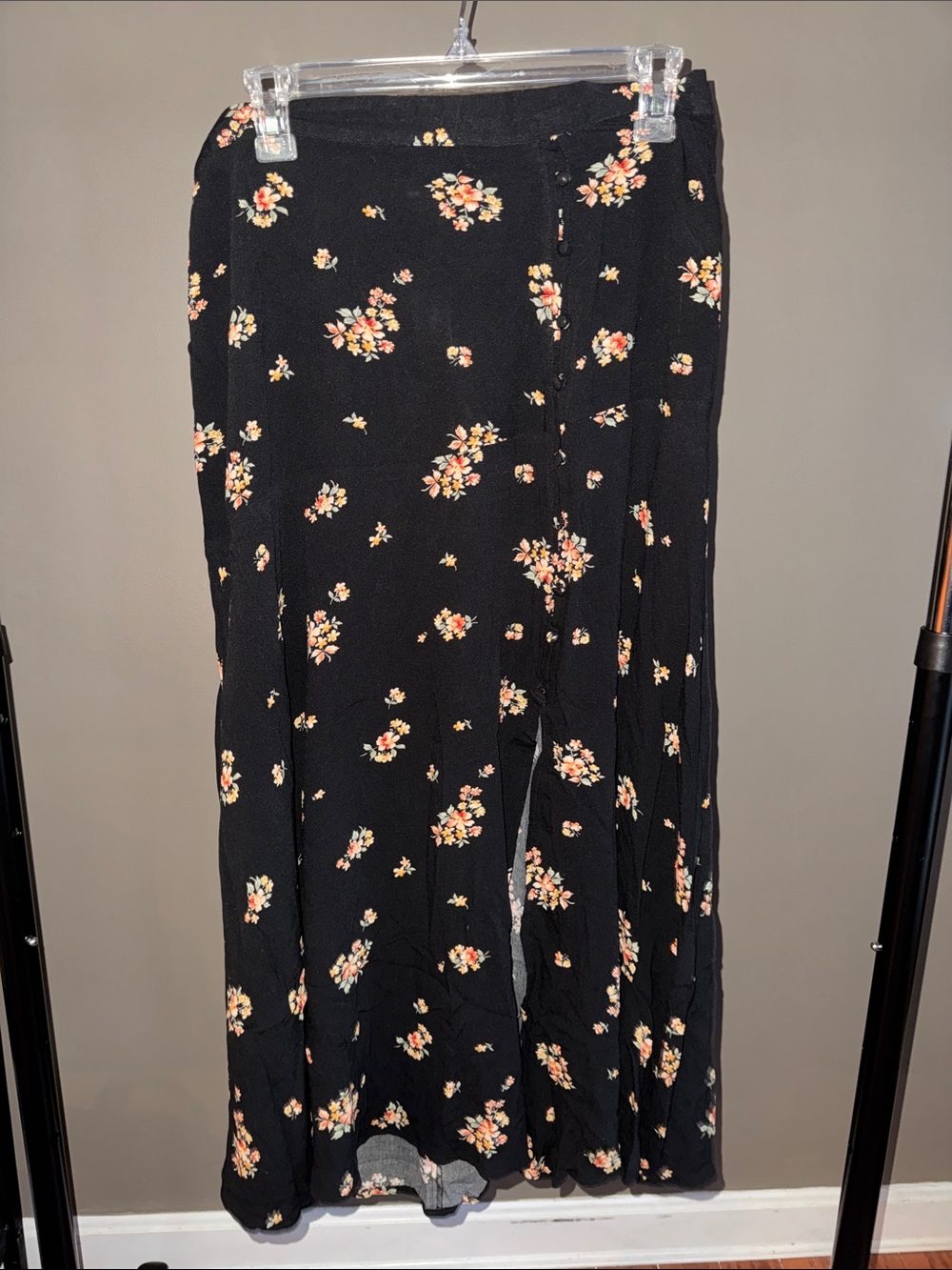 American Eagle Outfitters Black Maxi Skirt with Peach Floral Print